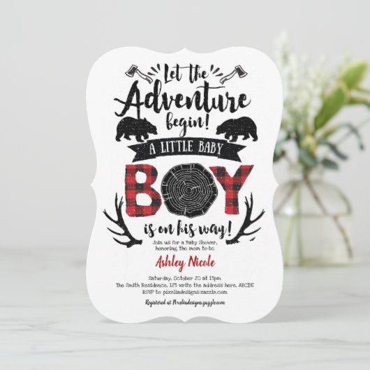 Rustieke houthakker Buffalo Plaid Baby Boy Shower Kaart (Staand voorkant)