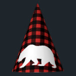 Rustieke houthakker Plaid & White Beer Feesthoedjes<br><div class="desc">Rustieke wildernisbuffels controleren plaid in rood en zwart met wit beer silhouet party pet.</div>