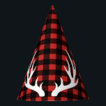 Rustieke houthakker Plaid & Witte Herten Antlers Feesthoedjes<br><div class="desc">Rustieke wildernis buffel check geroosterd in rood en zwart met witte gewei partij pet.</div>