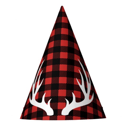 Rustieke houthakker Plaid & Witte Herten Antlers Feesthoedjes (Voorkant)