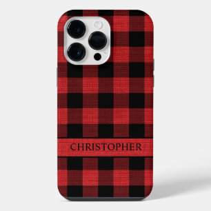 Rustieke Houthakker Rood Zwart Buffel Plaid Naam iPhone 14 Pro Max Hoesje