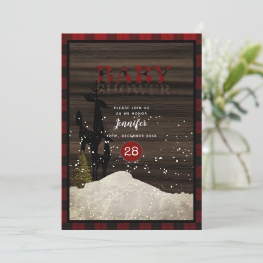 Rustieke Houthakkers Buffalo Plaid Hert Baby Showe Kaart (Staand voorkant)