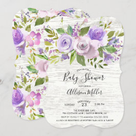 Rustieke houtlavendel bloemenuitnodiging voor Baby Kaart