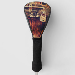 Rustieke houtnerf antiek messing lock bruin golfheadcover
