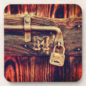 Rustieke houtnerf antiek messing lock bruin zwart bier onderzetter (Voorkant)