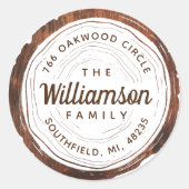  rustieke houtnerf boom slice familie adres ronde sticker (Voorkant)