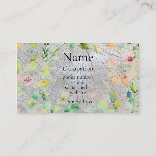 Rustieke houtnerf distressed botanische wilde bloe visitekaartje (Achterkant)
