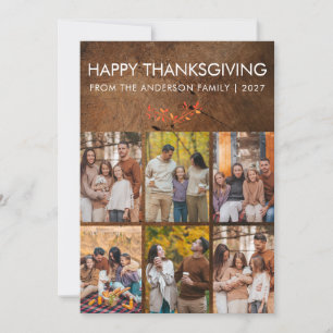 Rustieke houtnerf Happy Thanksgiving zes foto Feestdagenkaart