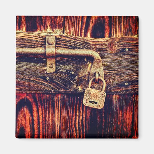 Rustieke houtnerf  messing lock bruin zwart magneet (Voorkant)