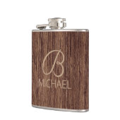 Rustieke houtnerf monogram cadeau voor hem heupfles (Links)