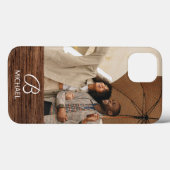 Rustieke houtnerf monogram foto naam Case-Mate iPhone case (Achterkant (horizontaal))
