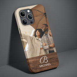 Rustieke houtnerf monogram foto naam Case-Mate iPhone case