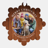 Rustieke houtprint Vrolijke kerstfoto Ornament Kaart (Voorkant)