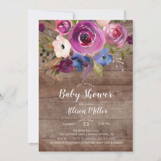 Rustieke houtpruim bloemenuitnodiging Baby shower Kaart (Voorkant)