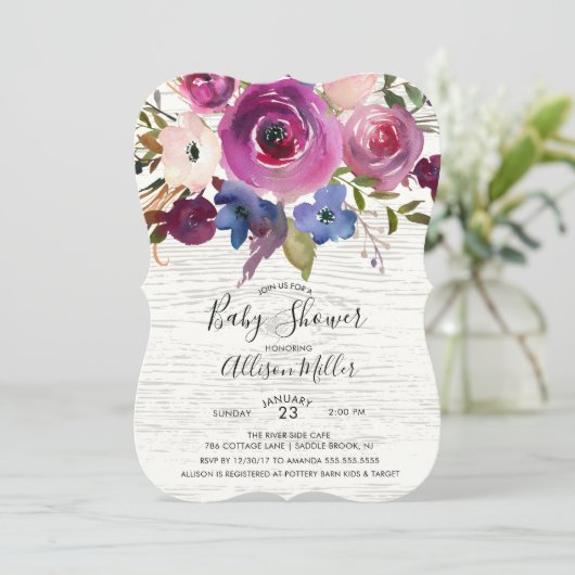 Rustieke houtpruim bloemenuitnodiging Baby shower Kaart (Staand voorkant)