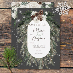 Rustieke Houtskool Dennenhout Winter Glans Bruilof Save The Date