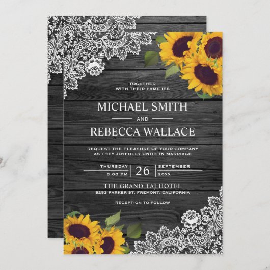 Rustieke Houtskool Grijs Houten Kant Zonnebloem Br Kaart (Voorkant / Achterkant)