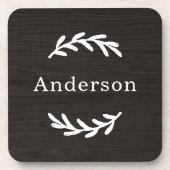 Rustieke Houtskool Hout Laurier Monogram Naam Bier Onderzetter (Voorkant)