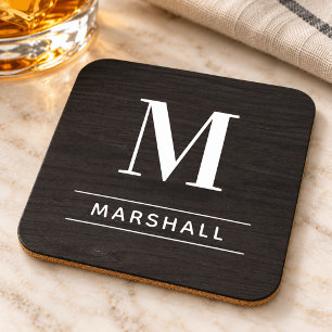 Rustieke Houtskool Houten Serif Monogram Naam Bier Onderzetter