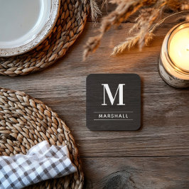 Rustieke Houtskool Houten Serif Monogram Naam Bier Onderzetter