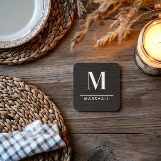 Rustieke Houtskool Houten Serif Monogram Naam Bier Onderzetter