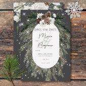 Rustieke houtskool Pine Winter Sparkle bruiloft Save The Date