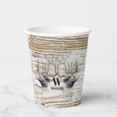 Rustieke Houtstructuur Hert Bos Monogram Papieren Bekers (Voorkant)