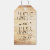 Rustieke houtstructuur monogram trouwgunst cadeaulabel (Voorkant)