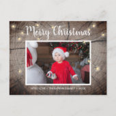 Rustieke houtstructuur vuurvliegjes Kerst foto Briefkaart (Voorkant)