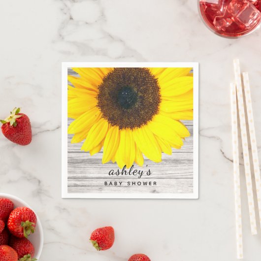 Rustieke houtstructuur zonnebloem feestpapier servet (Insitu)