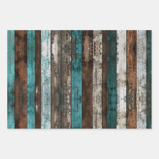 Rustieke houttextuur Blauwgroen en bruine decoupag Inpakpapier Vel (Voorkant 3)