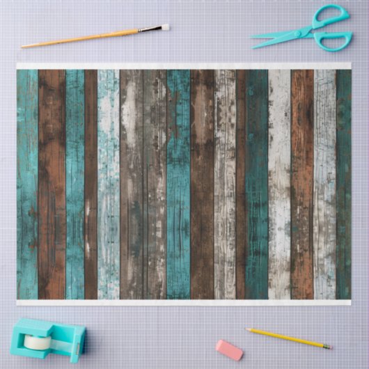 Rustieke houttextuur Blauwgroen en bruine decoupag Tissuepapier (Craft)