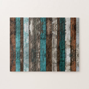 Rustieke houttextuur Blauwgroen en bruine planken Legpuzzel