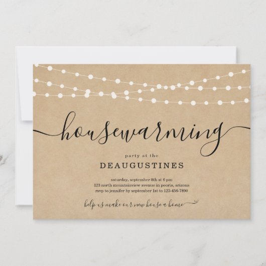 Rustieke huis-in-huis verwarmingsfeest uitnodiging (Voorkant)