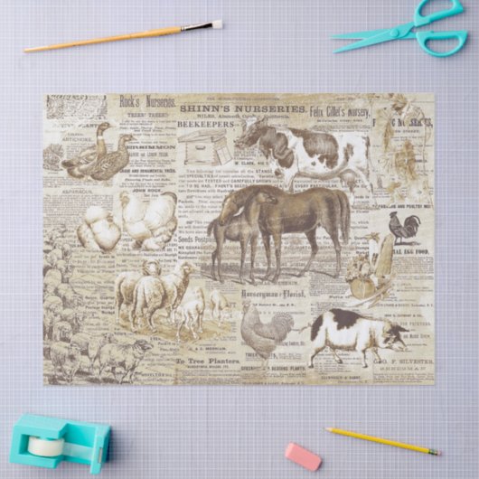 Rustieke  huisdieren Ephemera Beige Tissuepapier (Craft)