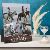 Rustieke huisdierpaard 4 foto collage & naam monum fotoplaat (Zijkant)