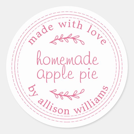 Rustieke Huisgemaakte Appeltaart Roze Witte Ronde Sticker (Voorkant)