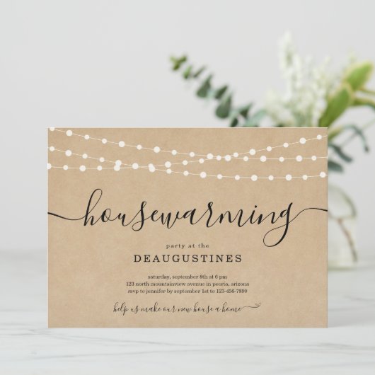 Rustieke huisverwarmingsfeest uitnodiging (Staand voorkant)