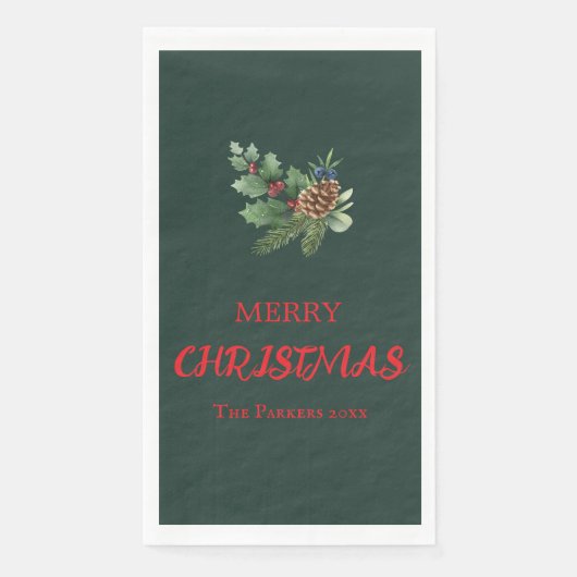 Rustieke hulst met rode bessen en dennenappel servet (Voorkant)