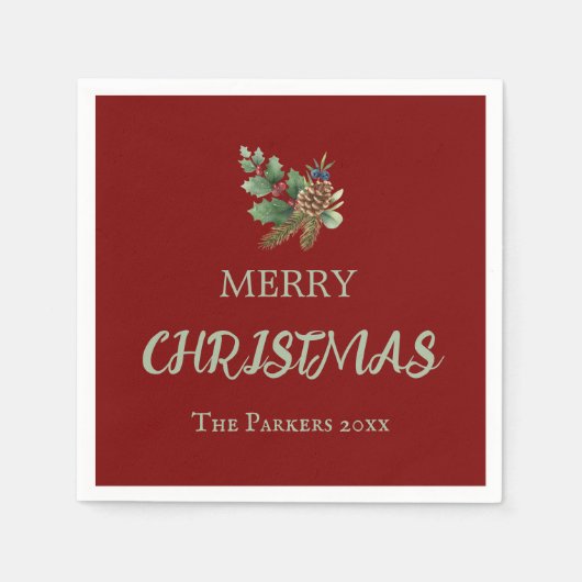 Rustieke hulst met rode bessen en dennenappel servet (Voorkant)