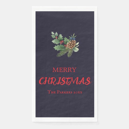 Rustieke hulst met rode bessen en dennenappel servet (Voorkant)