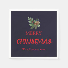 Rustieke hulst met rode bessen en dennenappel servet