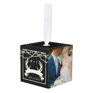 Rustieke Hunt is Over Lichten Bruiloft Foto's Coll Kubus Ornament