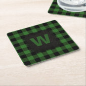 Rustieke Hunter Groen Zwart Buffel Plaid Monogram Kartonnen Onderzetters (Schuin)