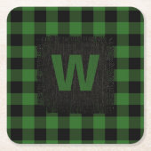 Rustieke Hunter Groen Zwart Buffel Plaid Monogram Kartonnen Onderzetters (Voorkant)
