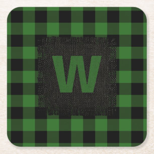 Rustieke Hunter Groen Zwart Buffel Plaid Monogram Kartonnen Onderzetters