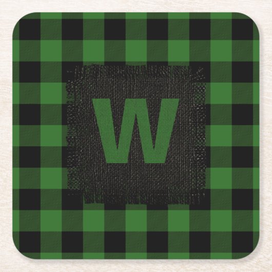Rustieke Hunter Groen Zwart Buffel Plaid Monogram Kartonnen Onderzetters (Voorkant)