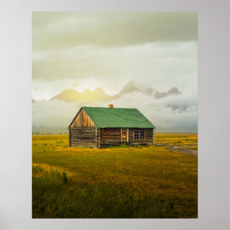 Rustieke hut bij zonsopgang – Grand Teton National Poster