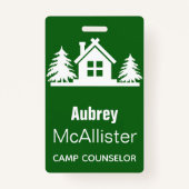 Rustieke hut & bomen | kampbegeleider badge (Voorkant)