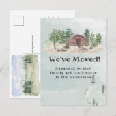 Rustieke hut in de bergen die we hebben verplaatst aankondigingskaart (Voorkant / Achterkant)